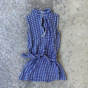 Vintage Sleeveless Mock Neck Zipper Top in Blue White Check. Size S